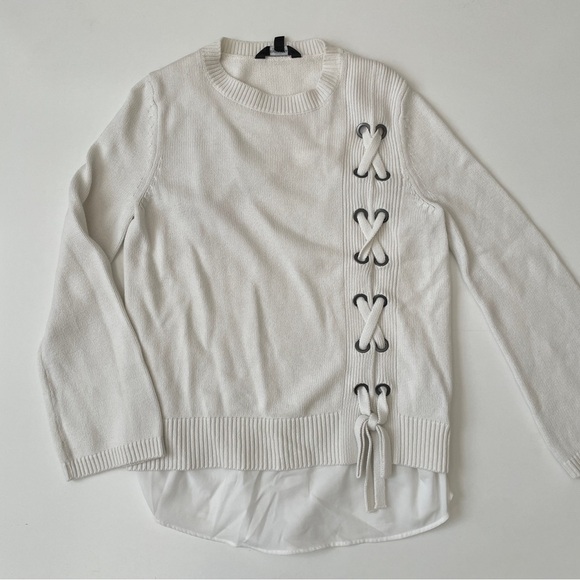Women's Simply Vera Vera Wang Lace-Up Mock Layer Sweater, Size S Small in Cream - Picture 4 of 14